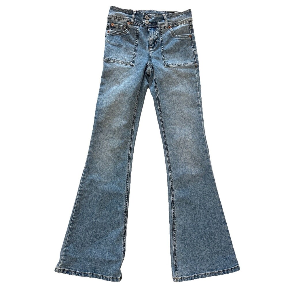 Women’s Boho Hippie Flare Jeans Size 26” Waist Stretch Denim Low Rise